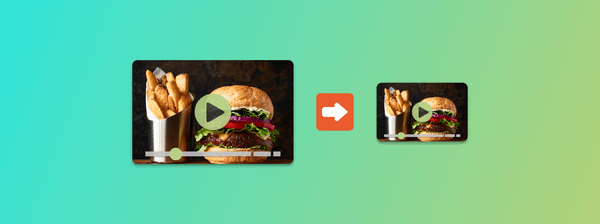 A video player displaying a cheeseburger shrinking to a smaller video player